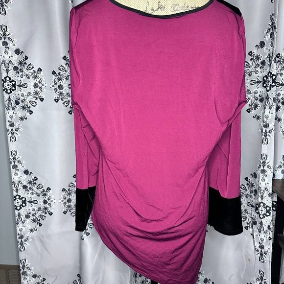Alfani Elements Long Sleeve Tunic Top Maroon and Black NWT Size PL - Picture 4 of 4